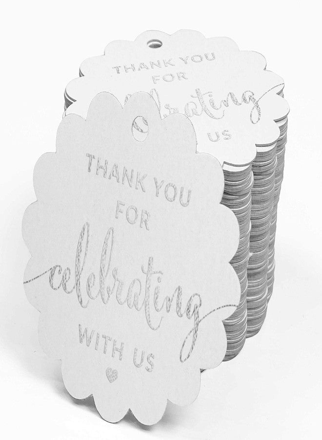 Inkdotpot مجموعة من 100 بطاقة ورقية من رقائق الفضة الحقيقية من إنكدوتبوت، شكرًا لكم على الاحتفال معنا، مناسبة لحفلات توديع العزوبية، وحفلات استقبال المولود، وحفلات التقاعد، وحفلات الزفاف، وأعياد الميلاد. - Image 4